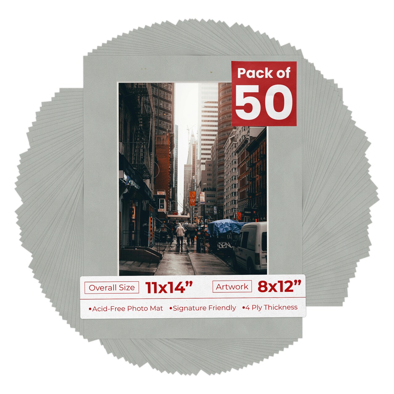 Light Grey Suede Mat Board for 11x14 Frames - Fits 8x12 Photos